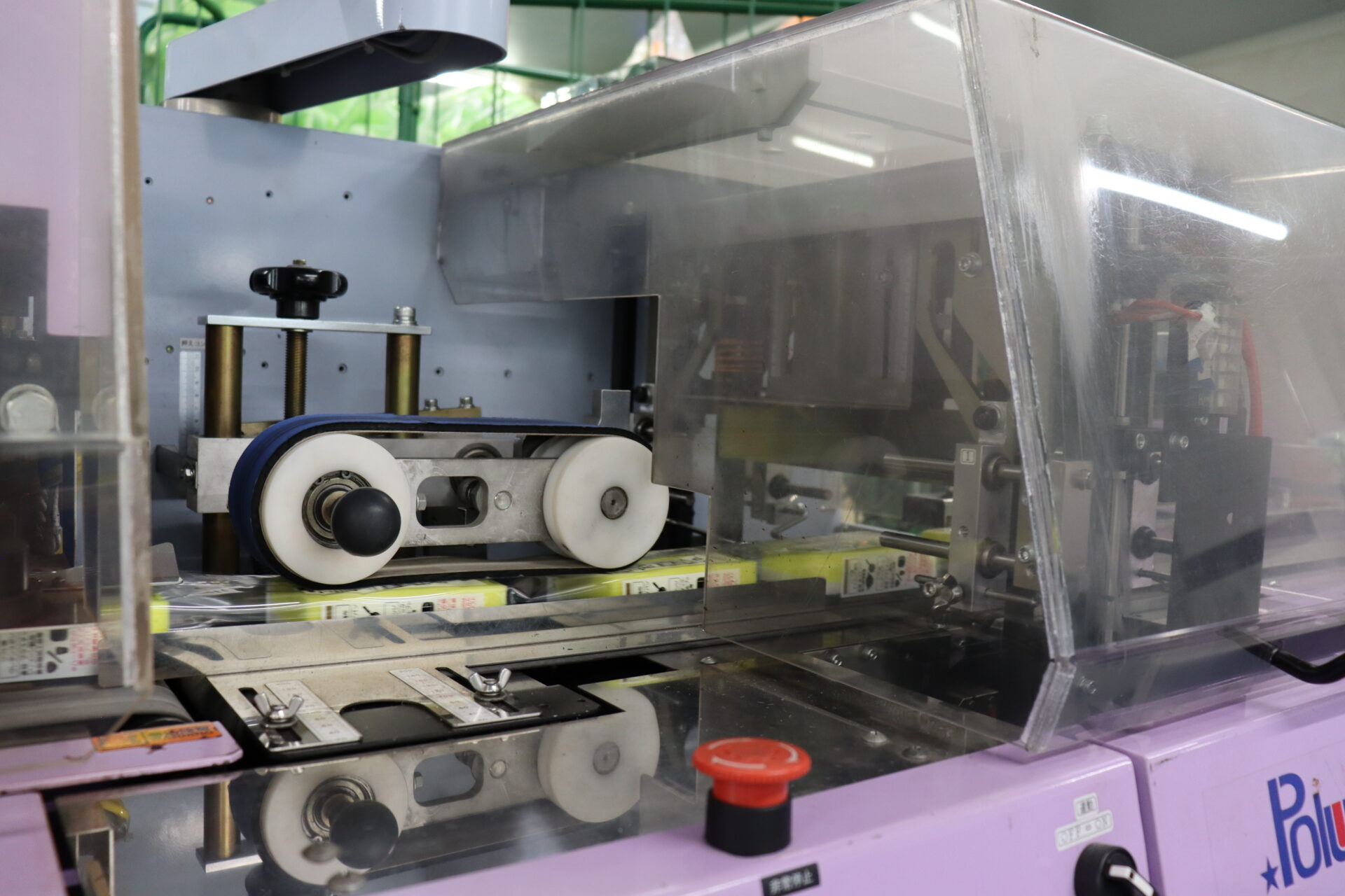 Automatic packaging machine wrapping sponges in film