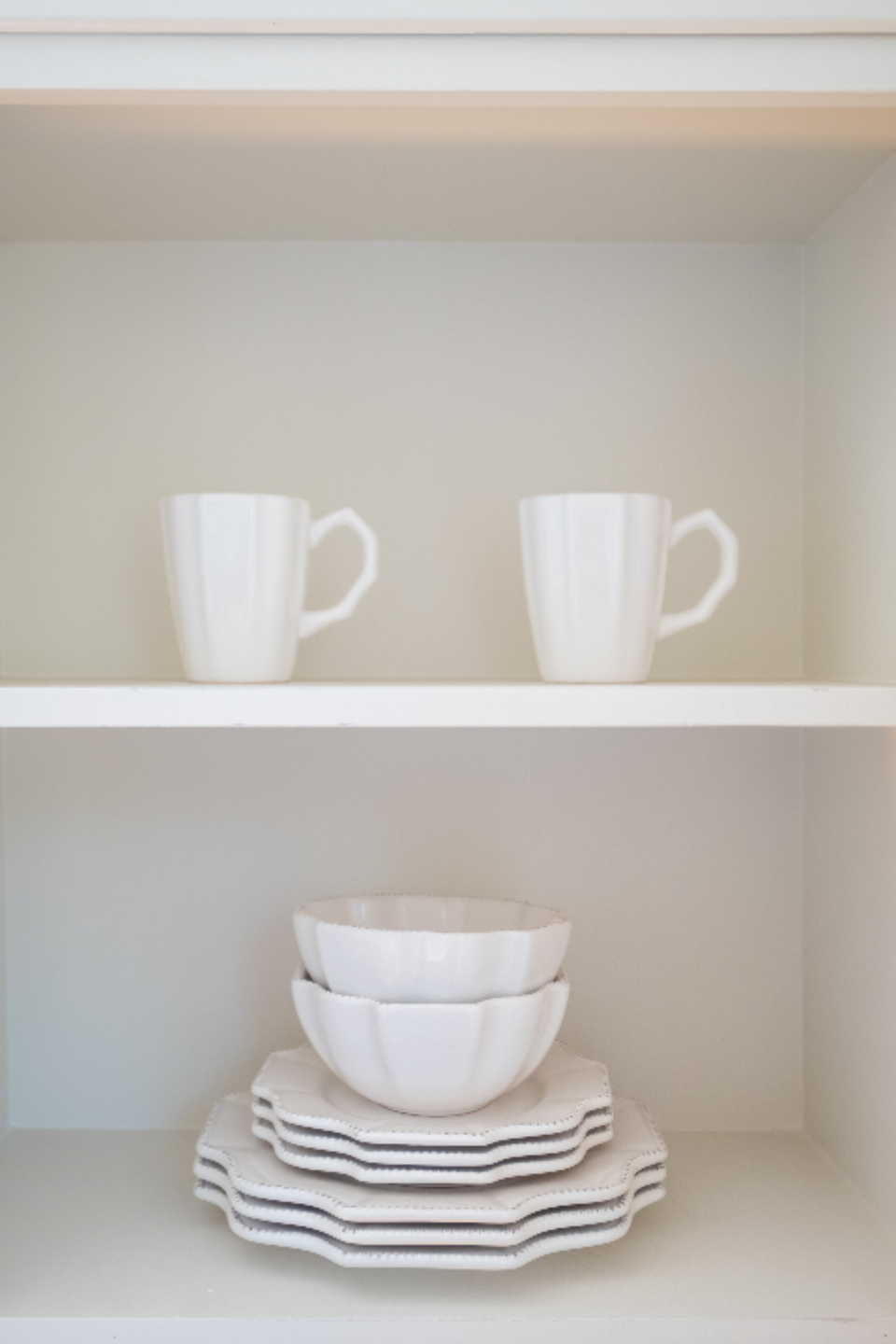 Premium white kitchenware on open shelving - antibacterial sponge line case study